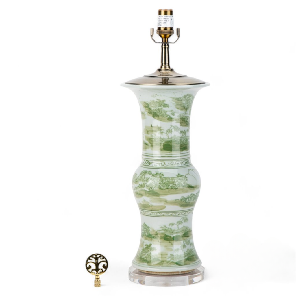 Princess Mantel Vase Lamp With Green Scene - The Well Appointed House