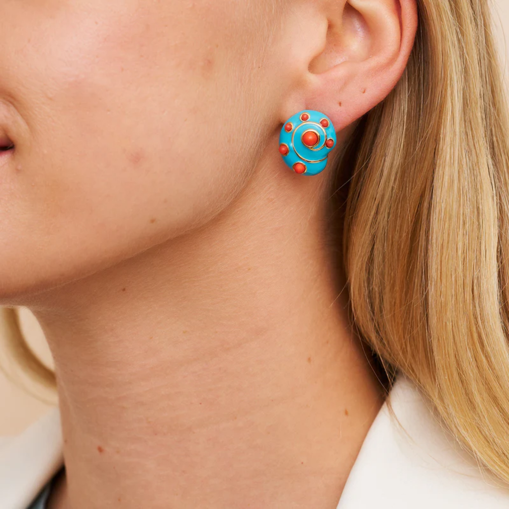 Turquoise & Coral Snail Earrings - The Well Appointed House