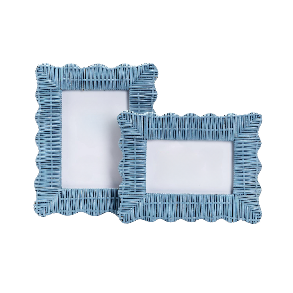 Set of Two Blue Wicker Weave Scalloped Photo Frames - The Well Appointed House