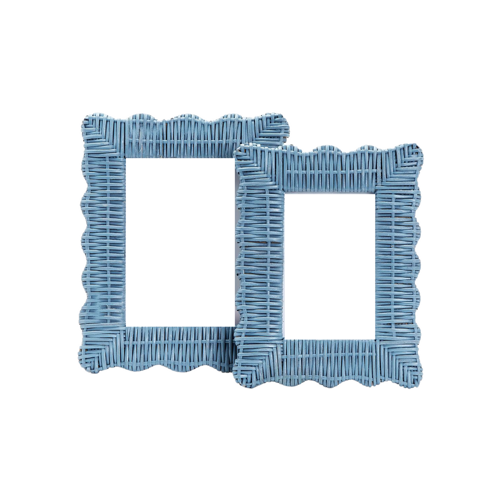 Set of Two Blue Wicker Weave Scalloped Photo Frames - The Well Appointed House