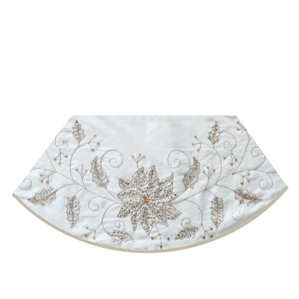 54" Ivory Tree Skirt With Embroidered Snowflake Design-The Well Appointed House