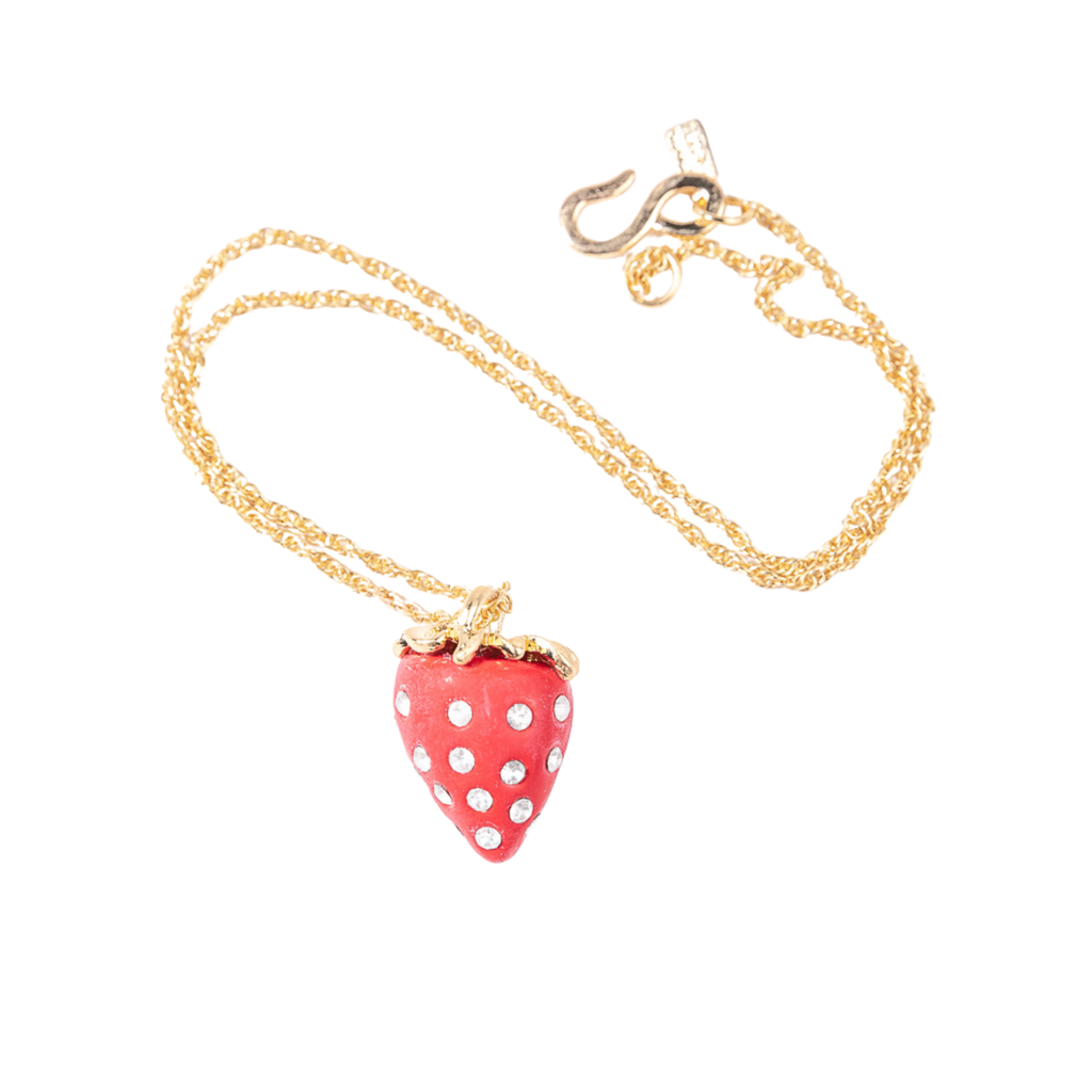 Gold Chain with Red and Crystal Strawberry Necklace - The Well Appointed House