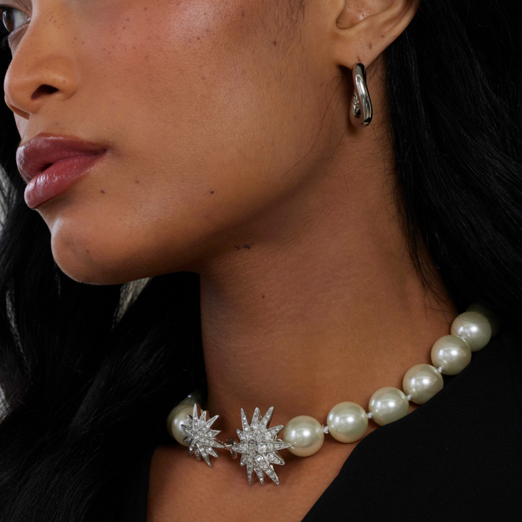 White Pearl & Rhodium Starburst Necklace - The Well Appointed House