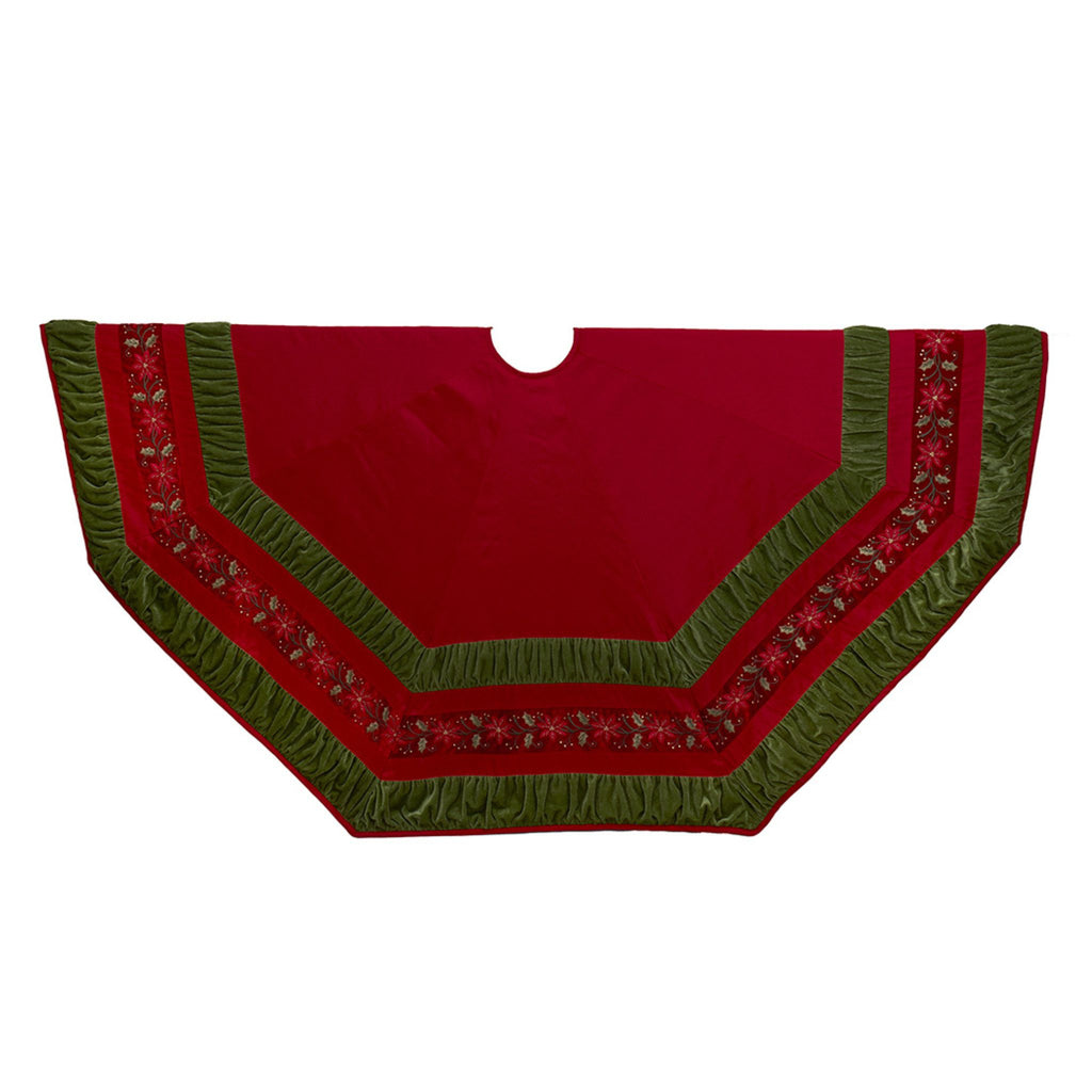 72" Red & Green Gathered Border Tree Skirt-The Well Appointed House