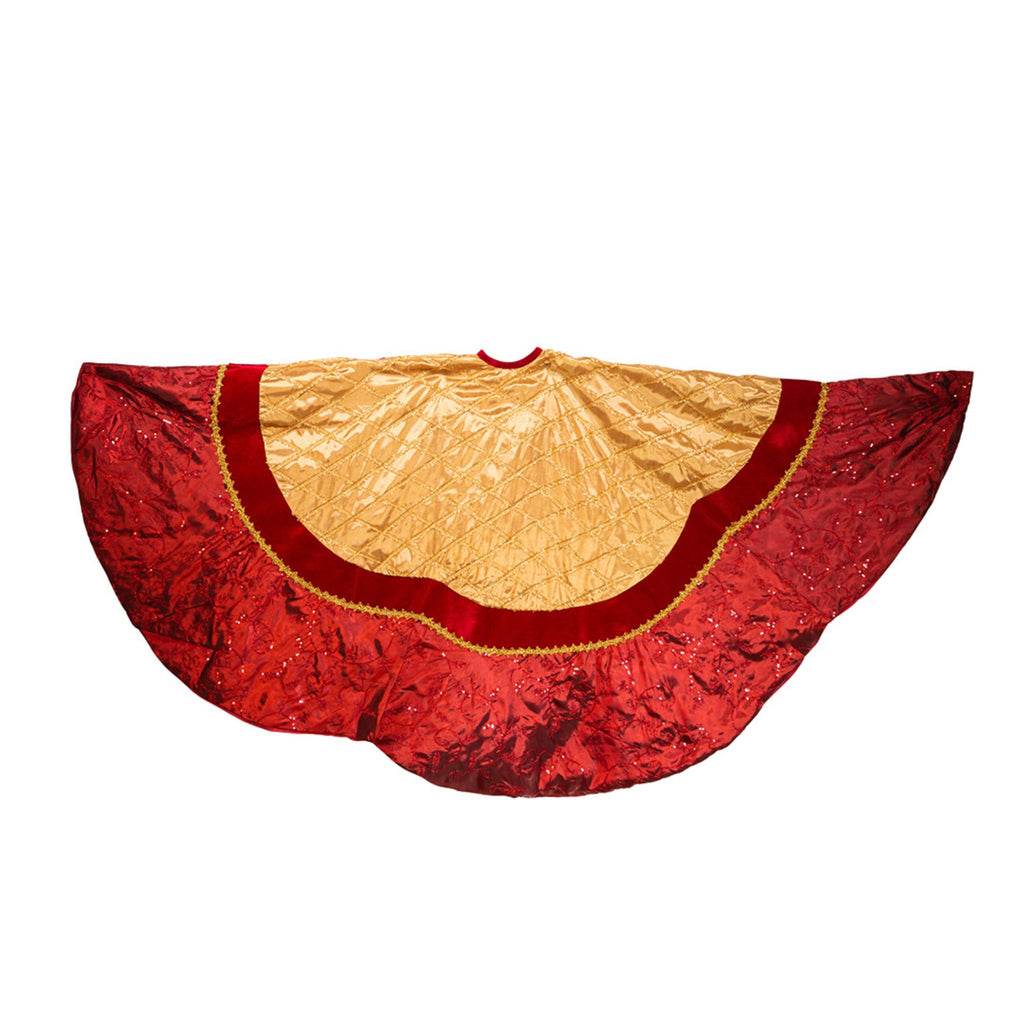 72" Red and Gold Criss-Cross Scallop Tree Skirt-The Well Appointed House