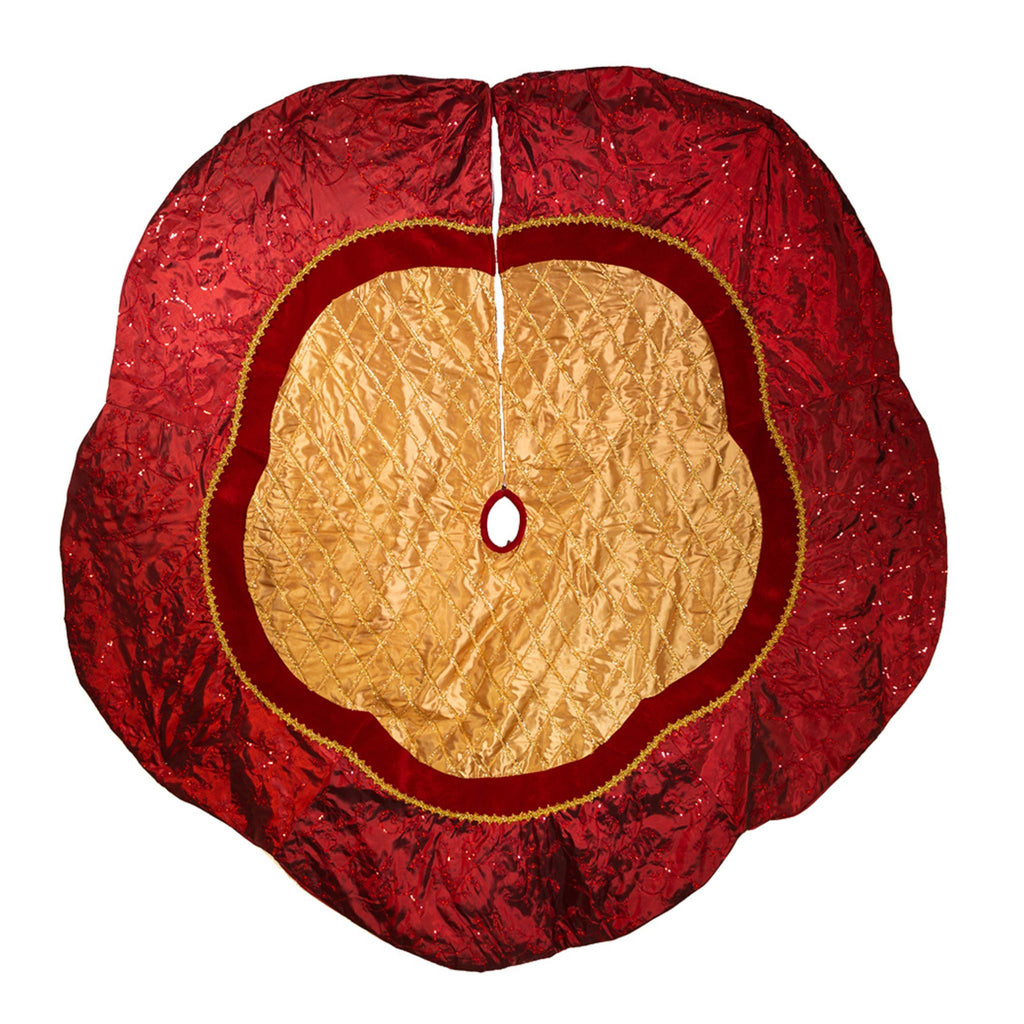 72" Red and Gold Criss-Cross Scallop Tree Skirt-The Well Appointed House