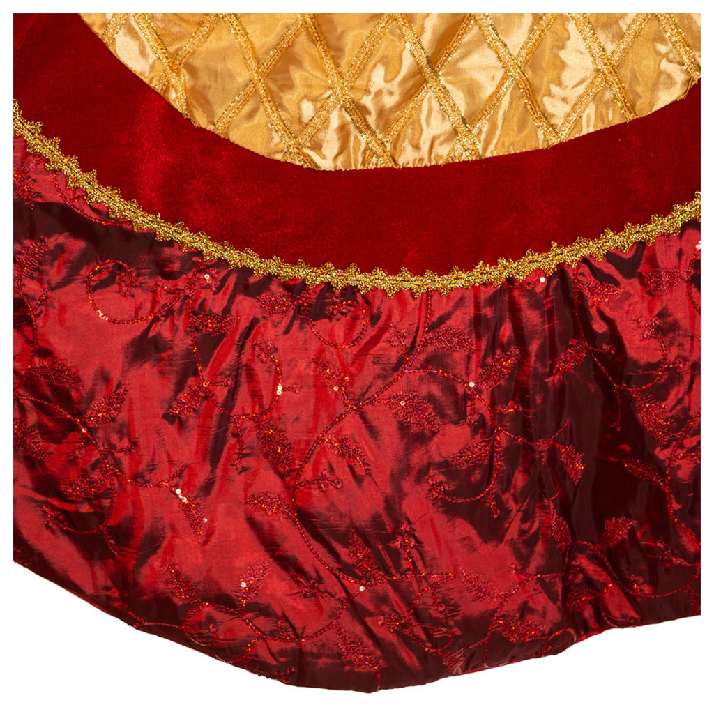 72" Red and Gold Criss-Cross Scallop Tree Skirt-The Well Appointed House