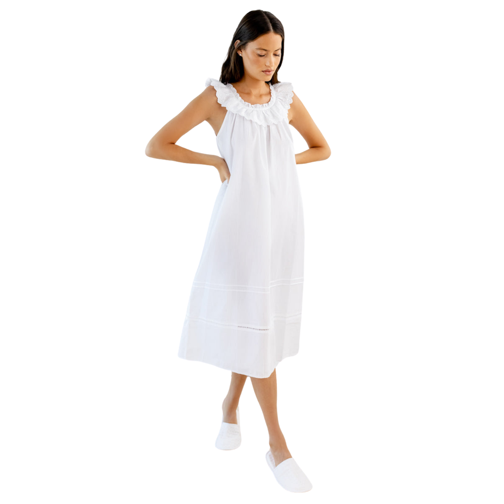 Mia White Cotton Nightgown - The Well Appointed House