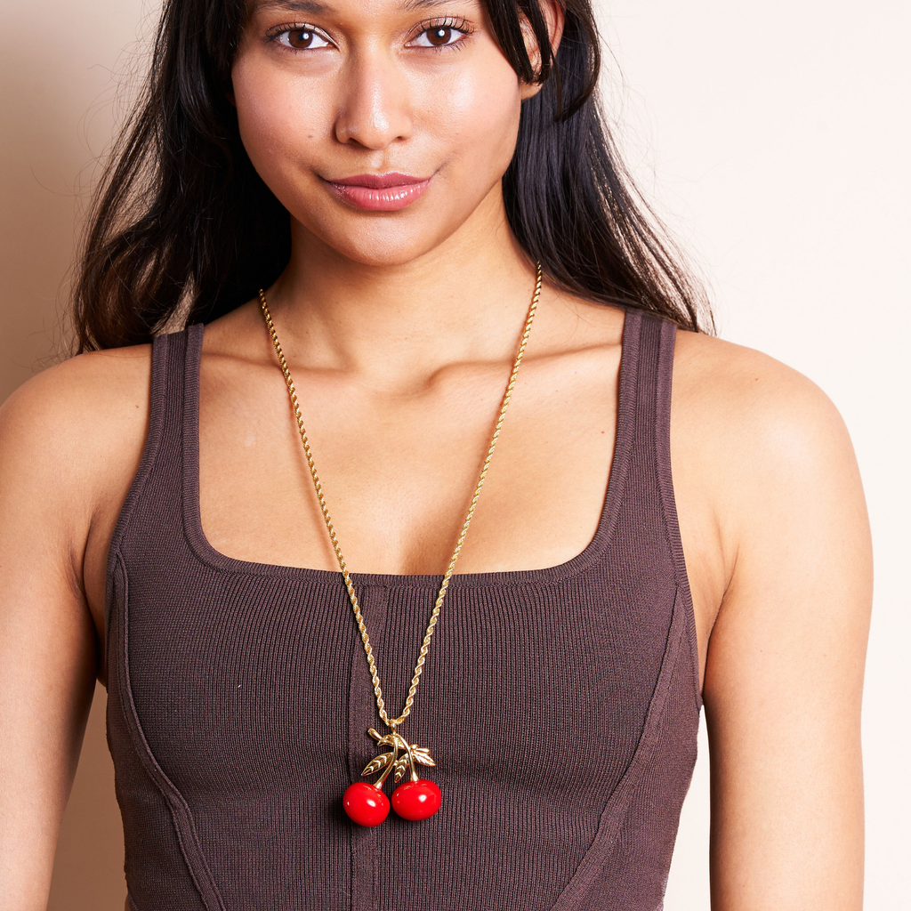 Gold Rope Chain & Cherry Pendant Necklace - The Well Appointed House