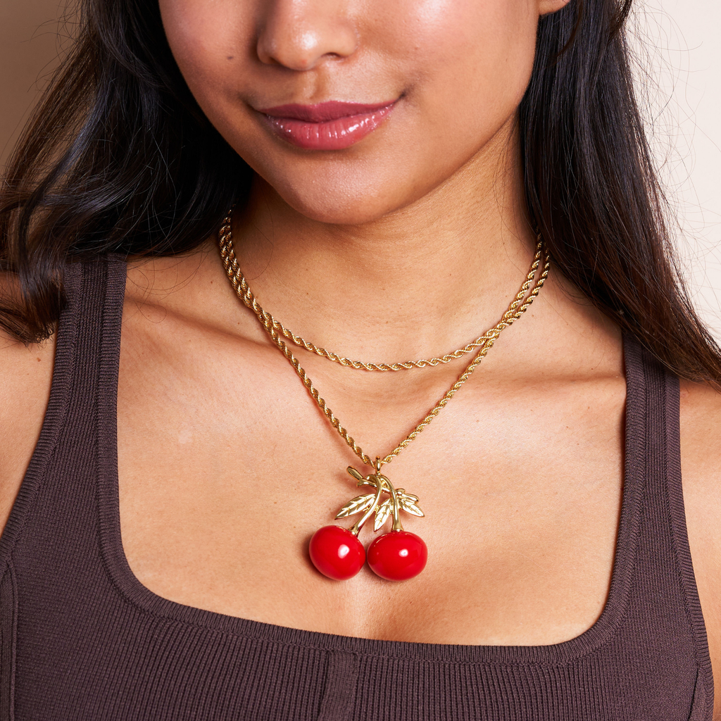 Gold Rope Chain & Cherry Pendant Necklace - The Well Appointed House