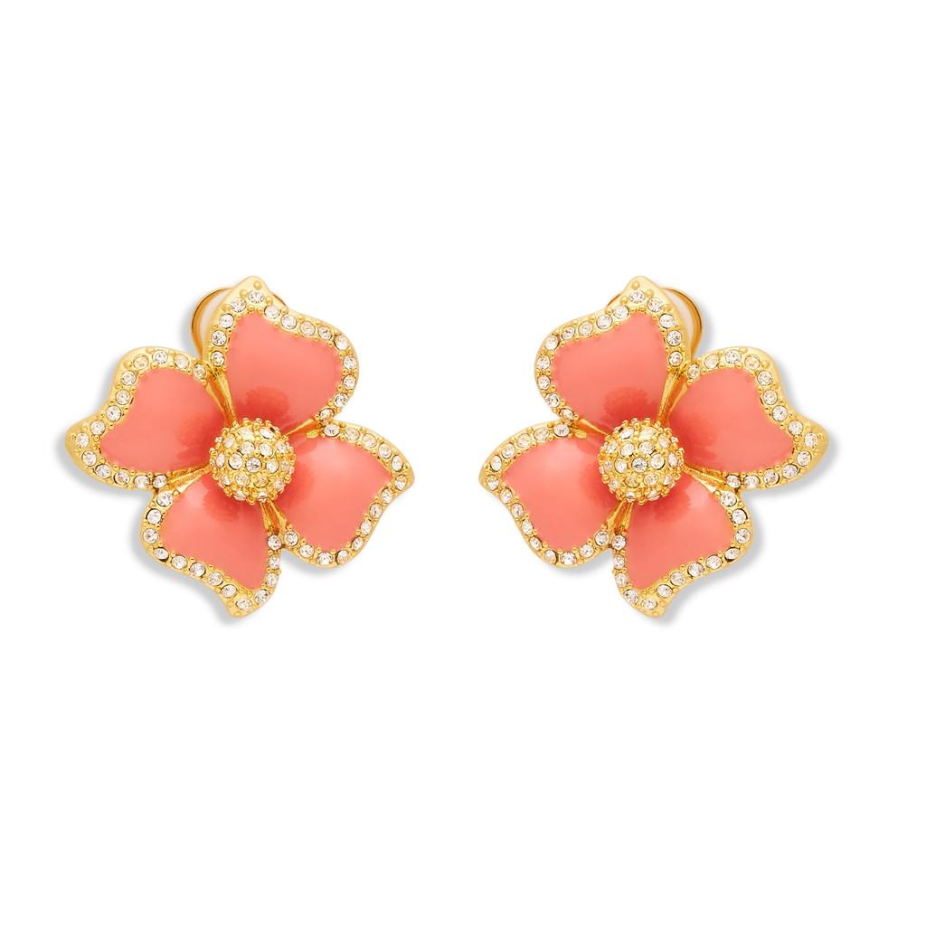 Pink Enamel Flower Clip Earrings - The Well Appointed House