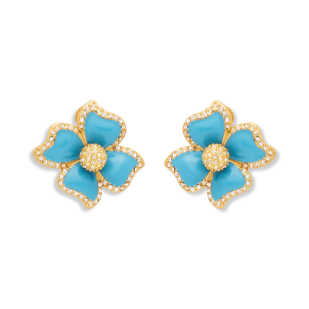 Turquoise Enamel Flower Clip Earrings - The Well Appointed House