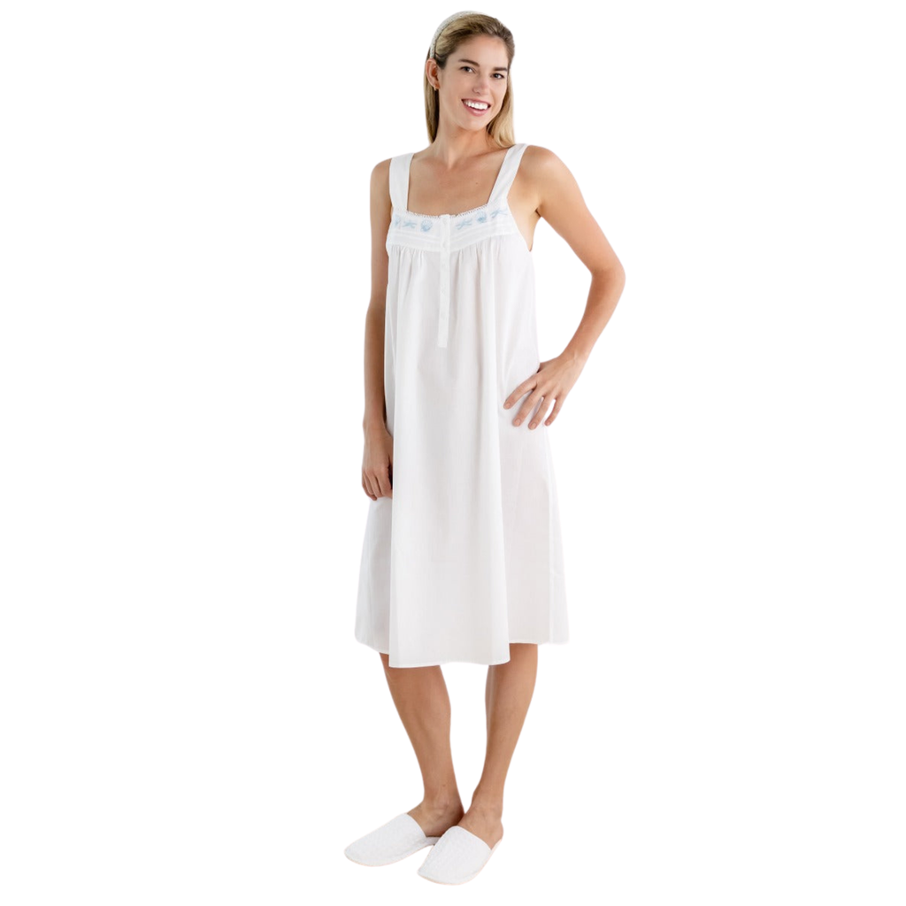 Seaside White Cotton Nightgown - The Well Appointed House