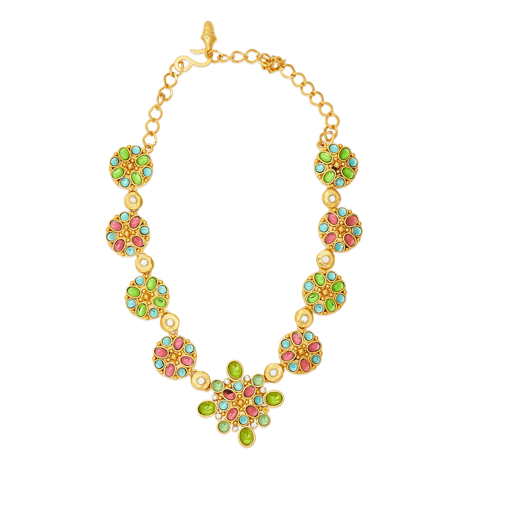 Multicolored Gem Cabochon & Gold Chain Necklace - The Well Appointed House