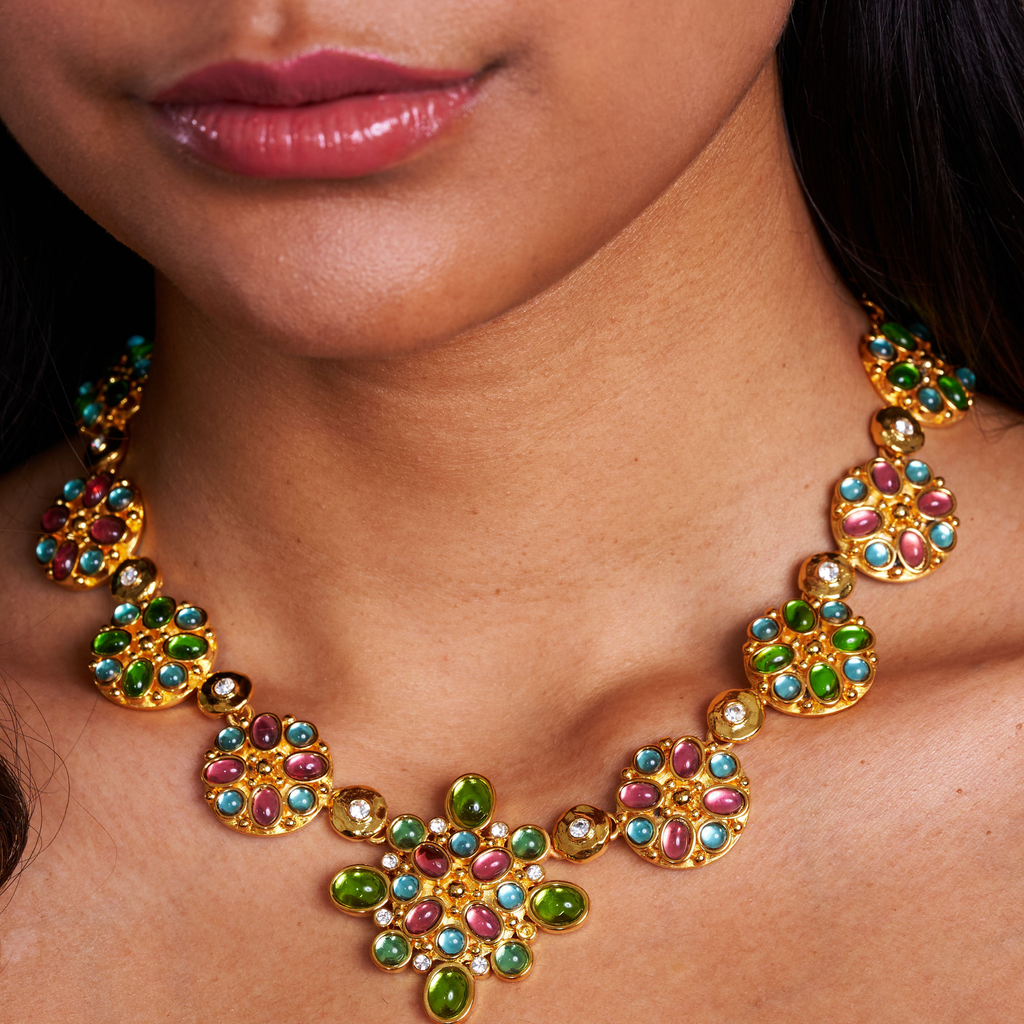 Multicolored Gem Cabochon & Gold Chain Necklace - The Well Appointed House