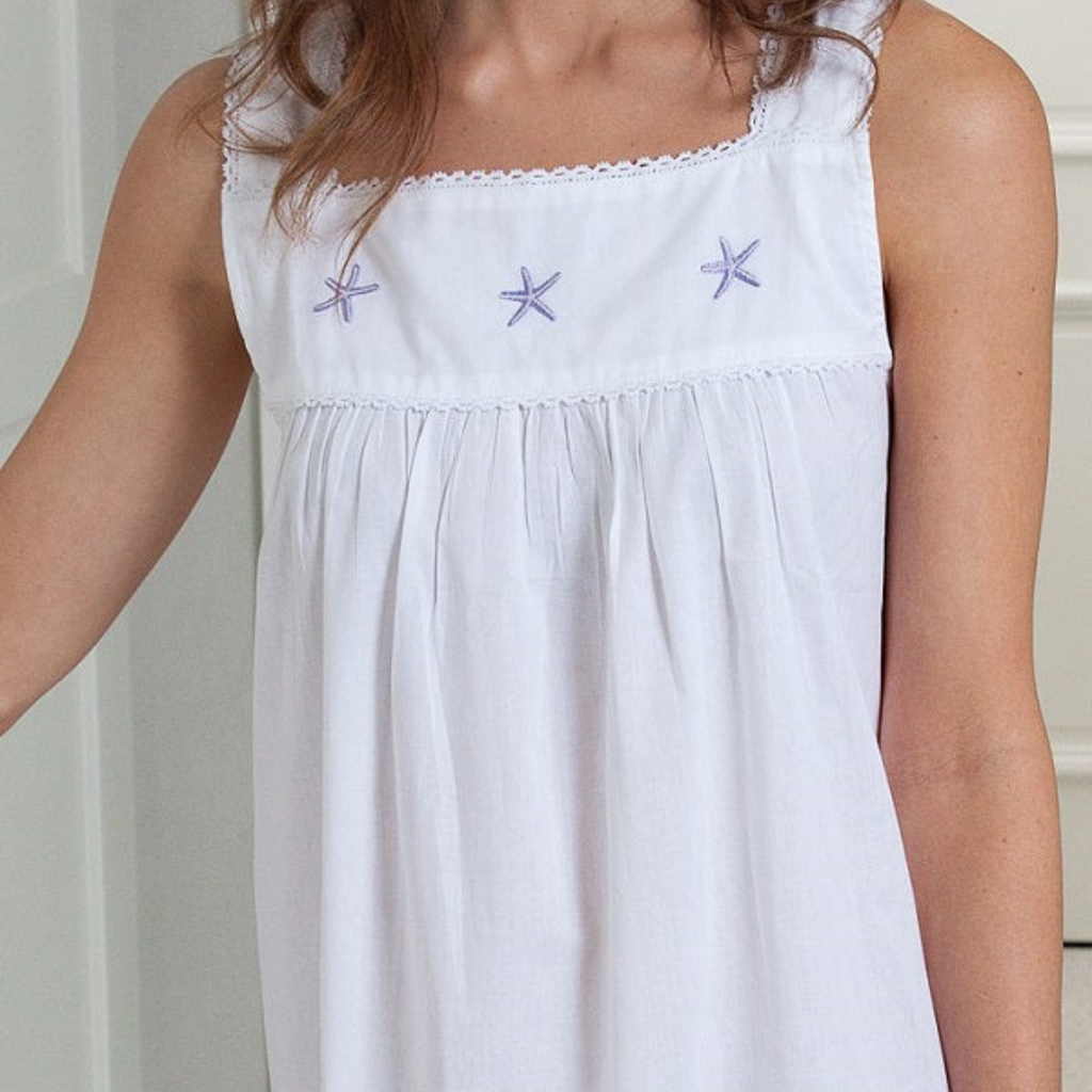 Starfish White Cotton Nightgown with Embroidery - The Well Appointed House