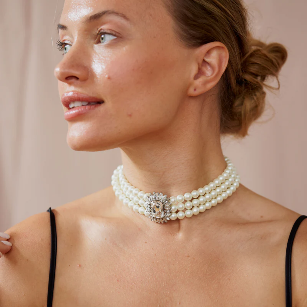 Three Row Pearl & Crystal Choker - The Well Appointed House