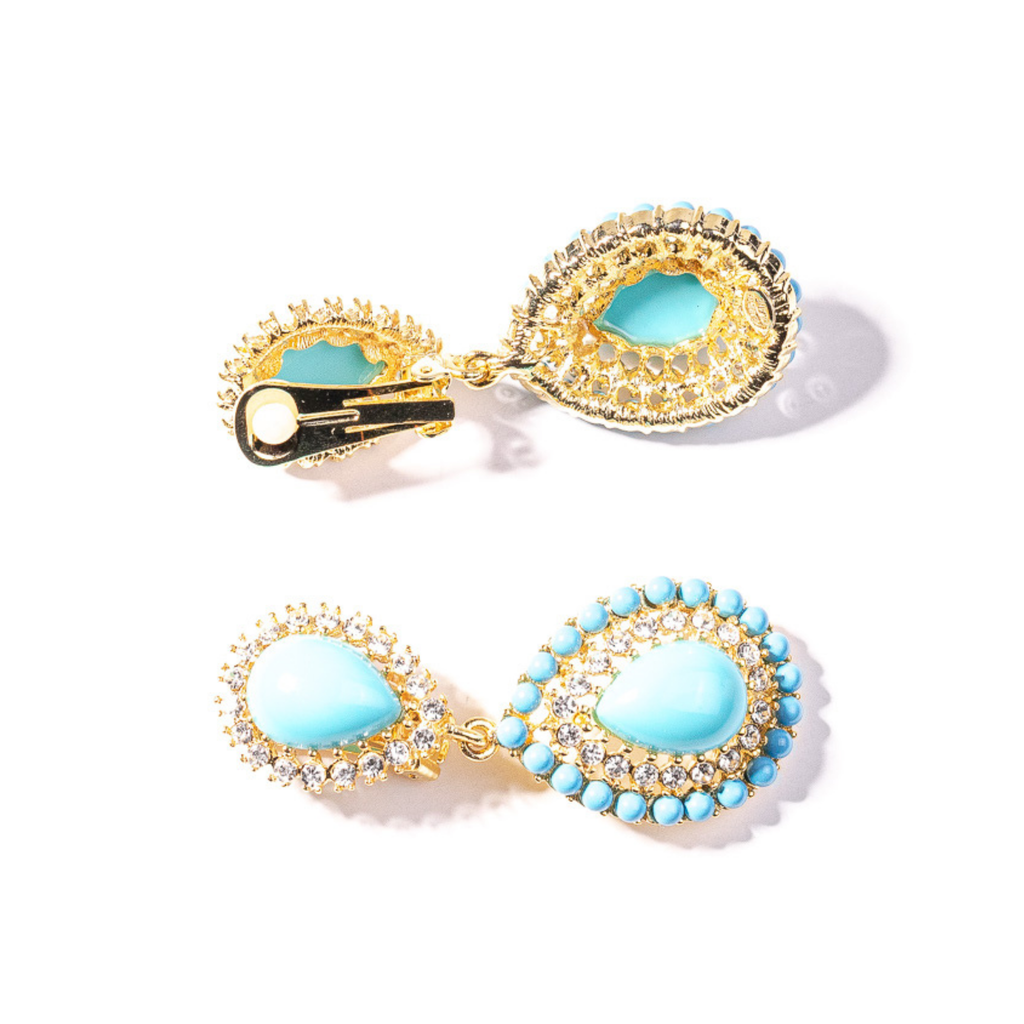 Gold, Crystal and Turquoise Cabochon Clip Earring - The Well Appointed House