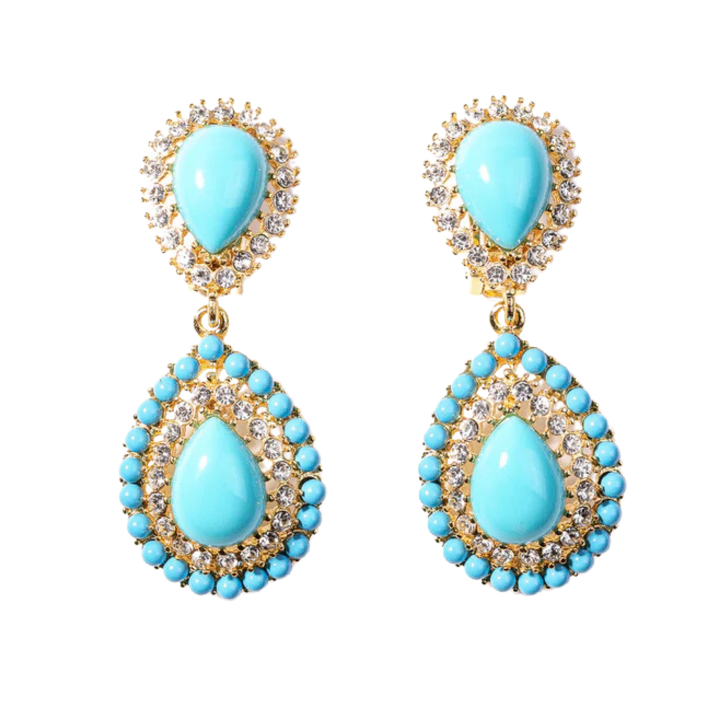 Gold, Crystal and Turquoise Cabochon Clip Earring - The Well Appointed House