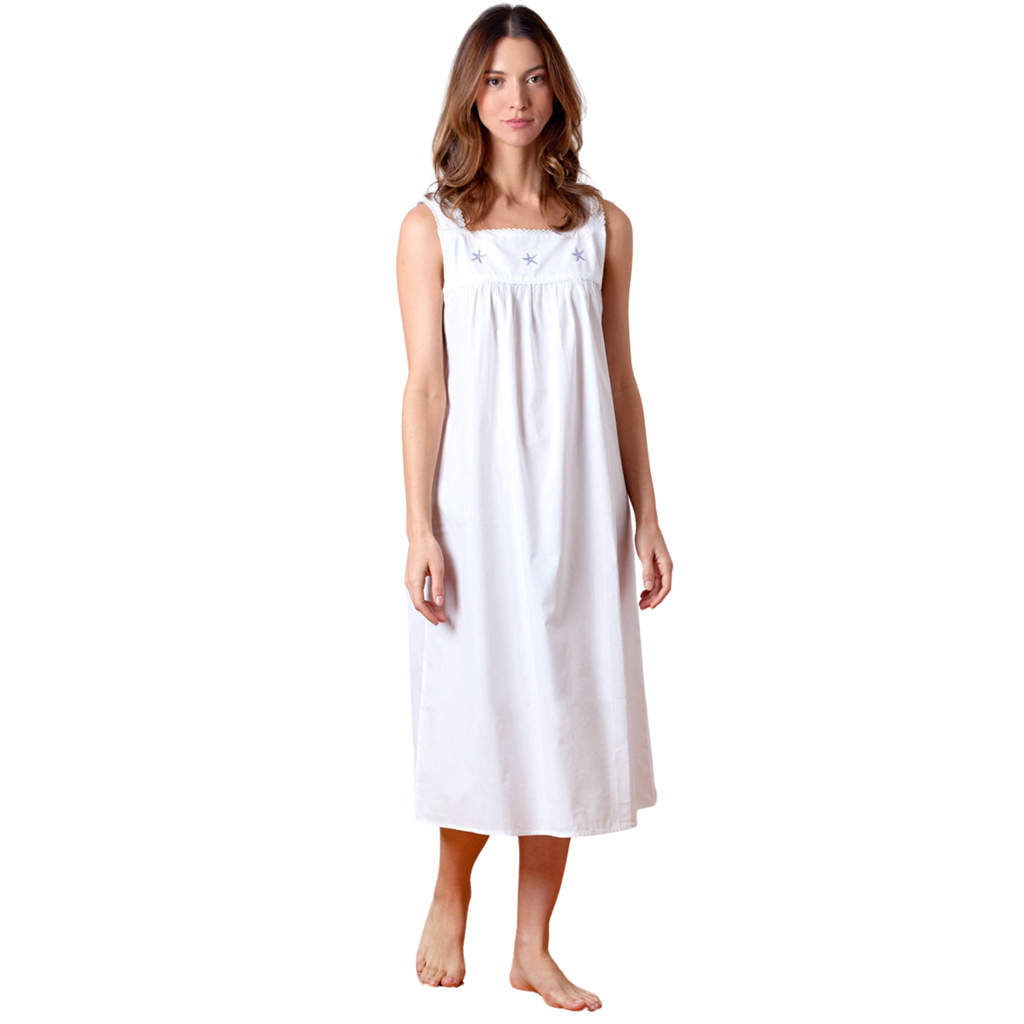 Starfish White Cotton Nightgown with Embroidery - The Well Appointed House