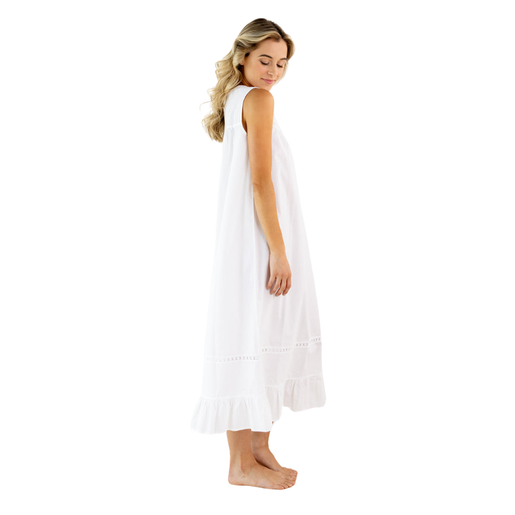 Theresa White Cotton Nightgown - The Well Appointed House