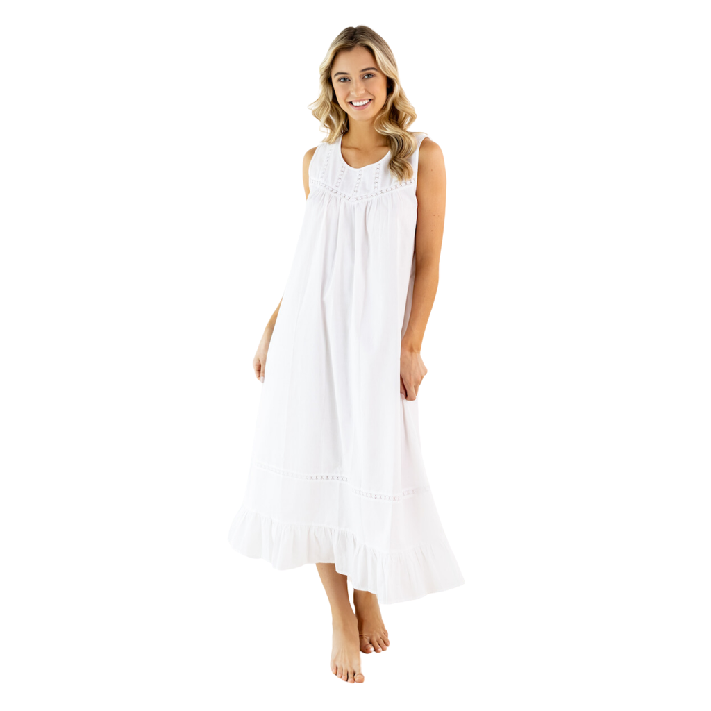 Theresa White Cotton Nightgown - The Well Appointed House