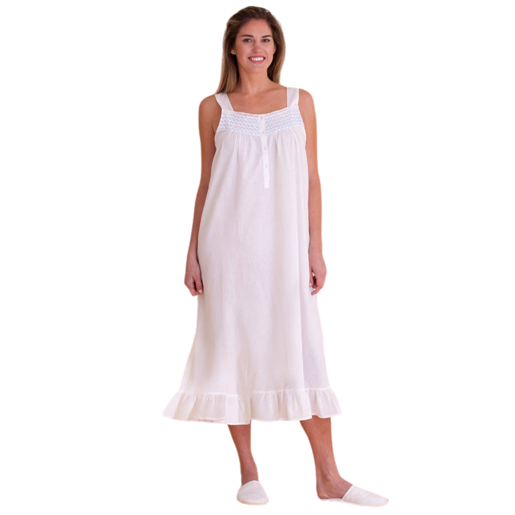 Vicki White Cotton Nightgown- The Well Appointed House