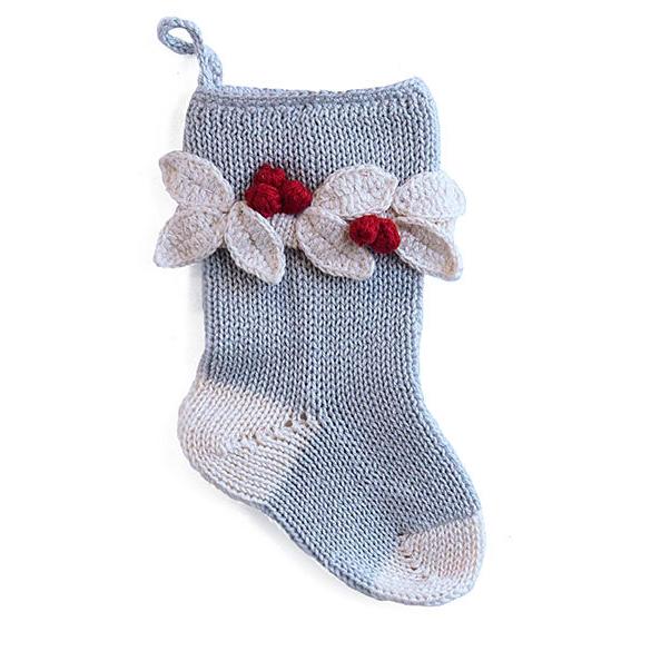 Mini Holly Leaf Stocking in Grey - The Well Appointed House