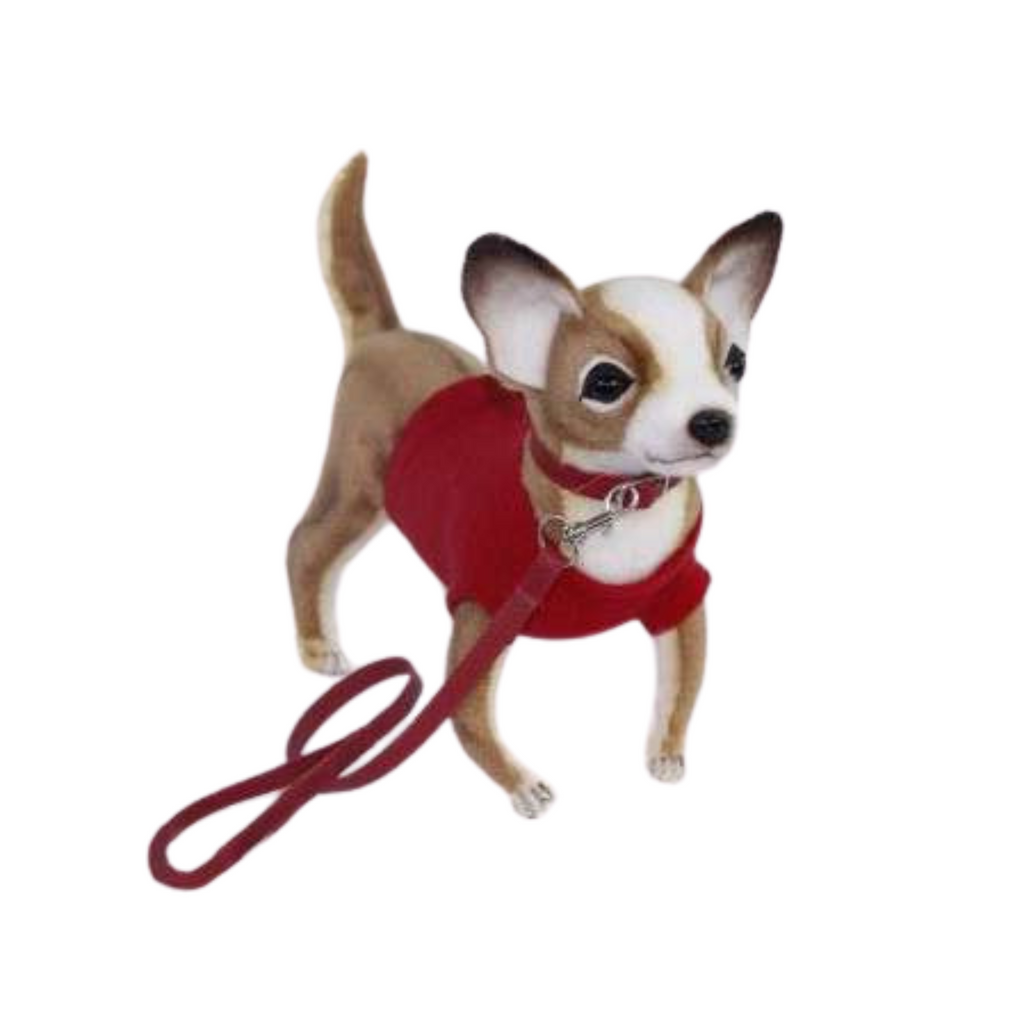 9" Chihuahua Stuffed Animal With Red Coat & Leash - The Well Appointed House