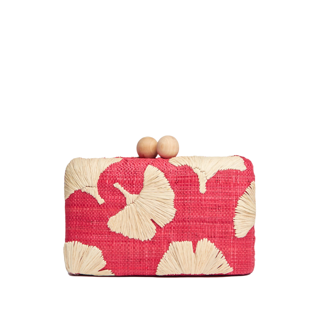 Ami Embroidered Straw Clutch Bag in Red - The Well Appointed House