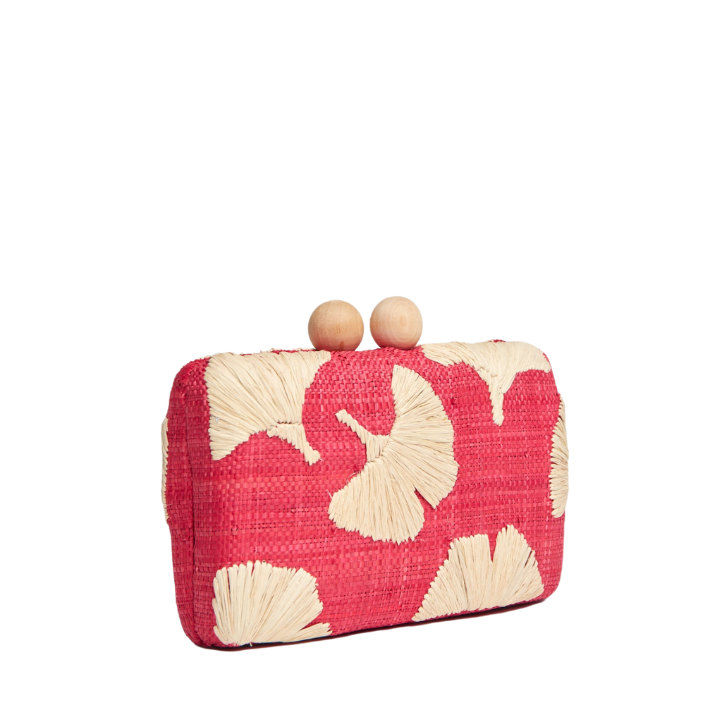 Ami Embroidered Straw Clutch Bag in Red - The Well Appointed House