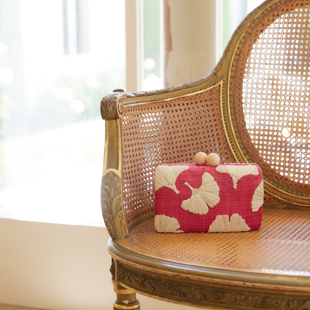 Ami Embroidered Straw Clutch Bag in Red - The Well Appointed House