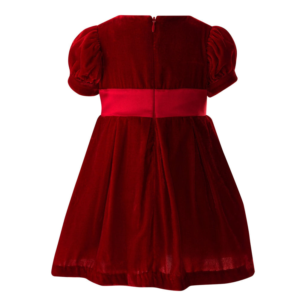 Baby Girl Crushed Velvet Bow Dress, Red - The Well Appointed House