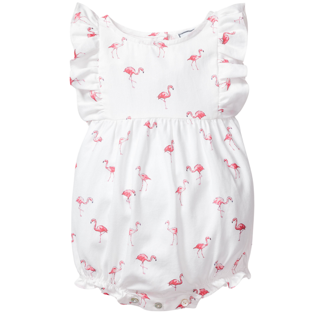 Baby's Twill Ruffled Romper in Flamingos - The Well Appointed House