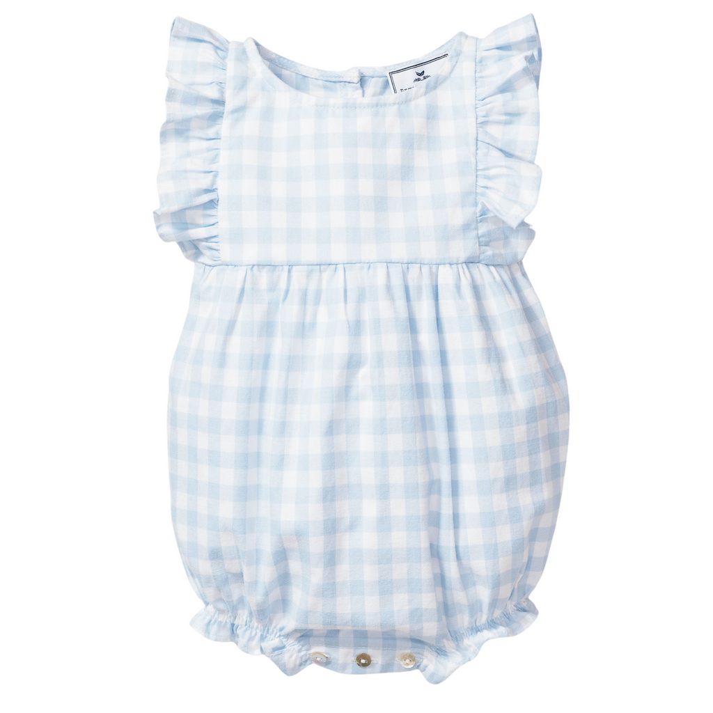 Baby's Twill Ruffled Romper in Light Blue Gingham - The Well Appointed House