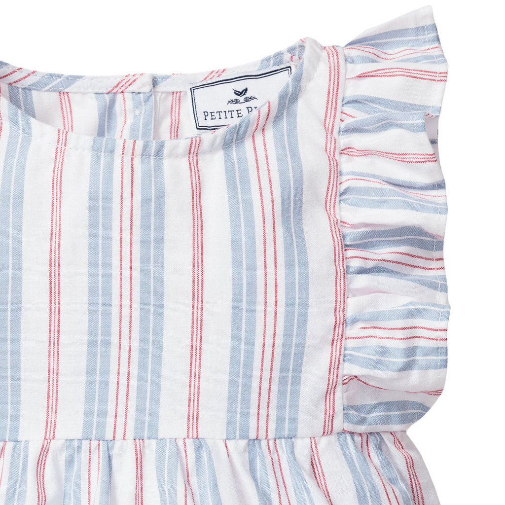 Baby's Twill Ruffled Romper in Vintage French Stripes - The Well Appointed House