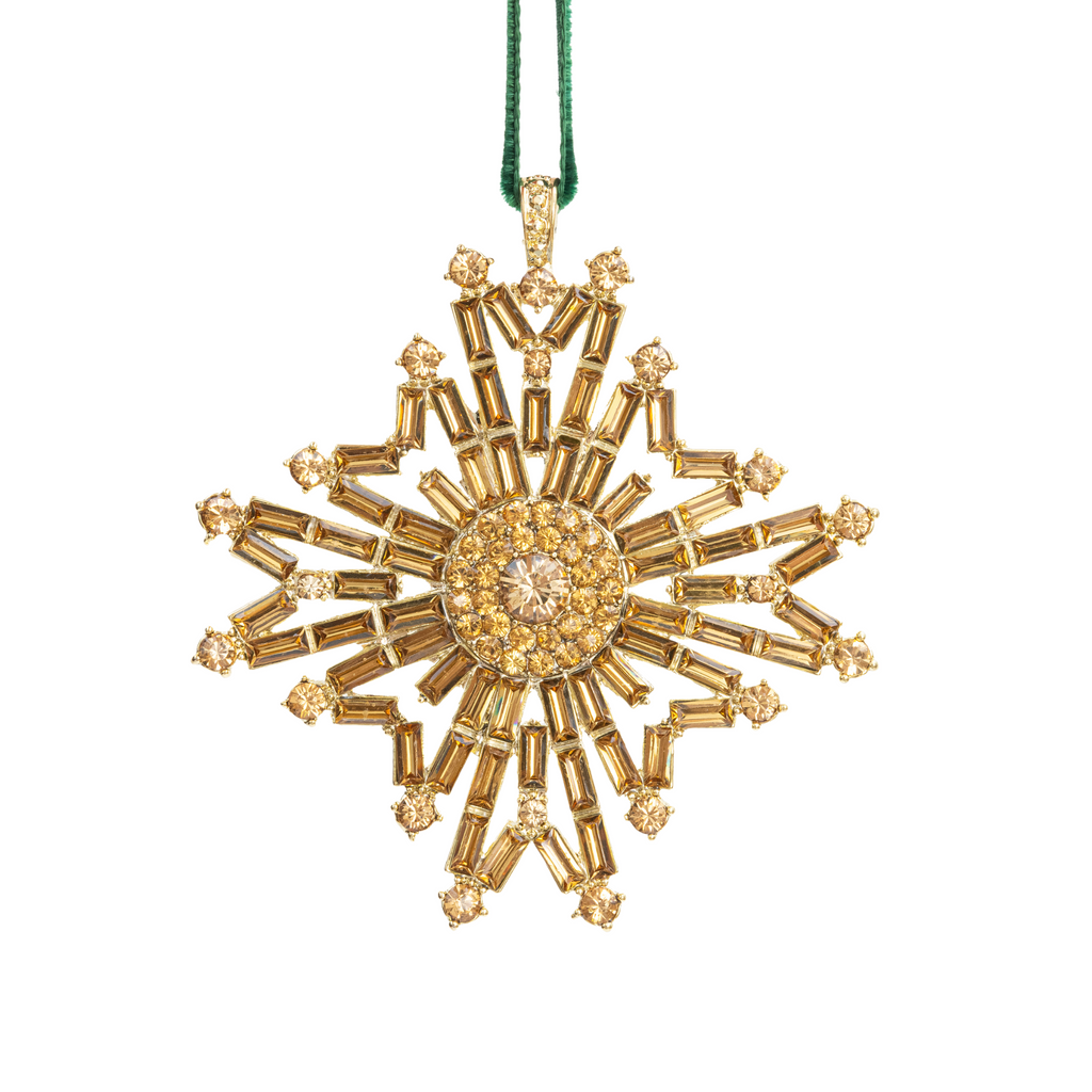 Baguette Snowflake Hanging Christmas Ornament, Gold - The Well Appointed House