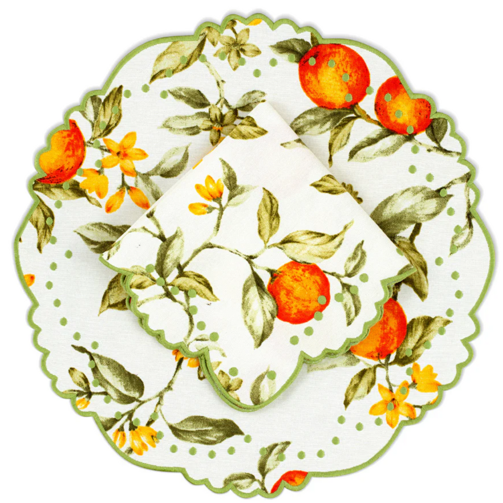 Citrus Embroidered Placemat & Napkin Set - The Well Appointed House