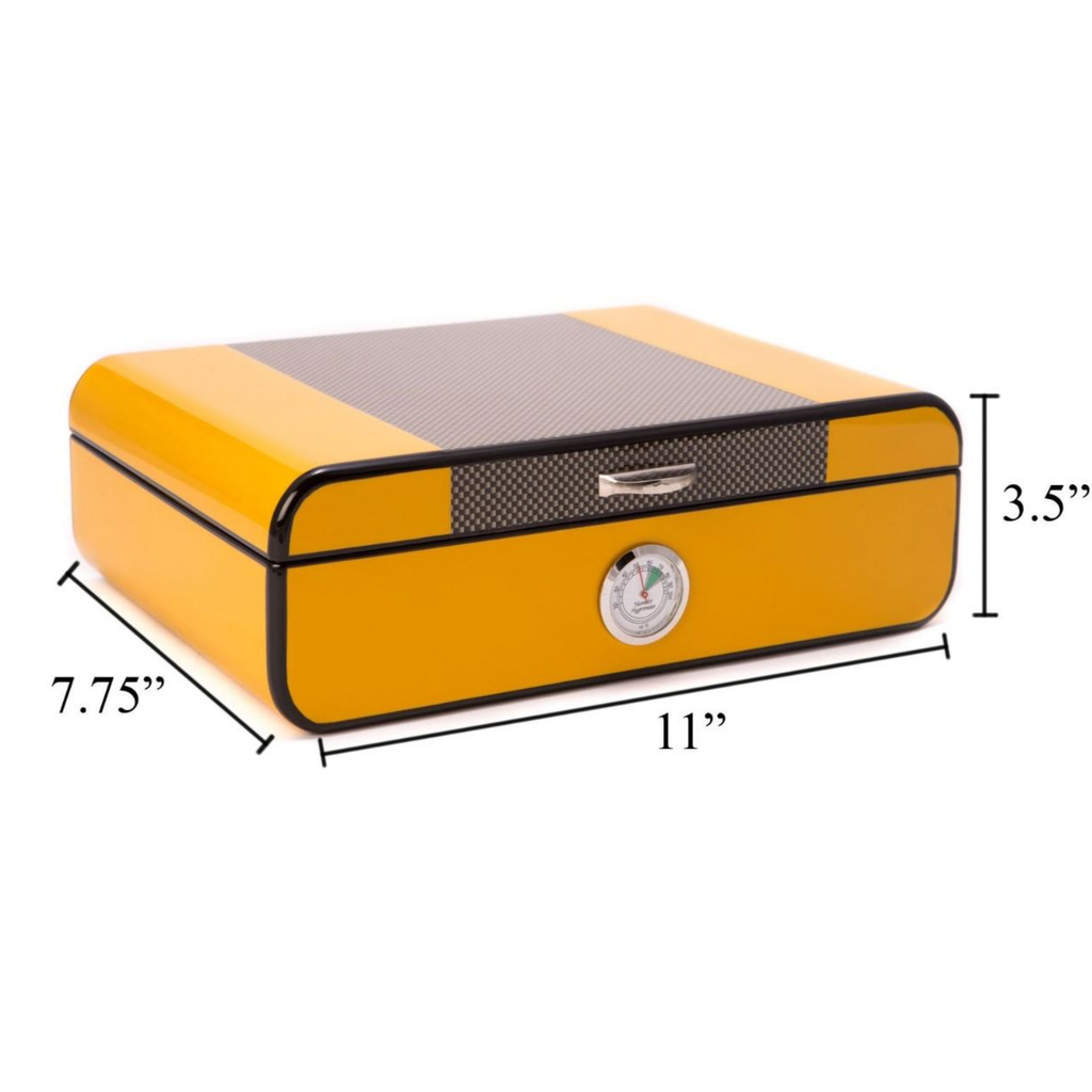 Carbon Fiber & Yellow Lacquered Wood 25 Cigar Humidor - The Well Appointed House