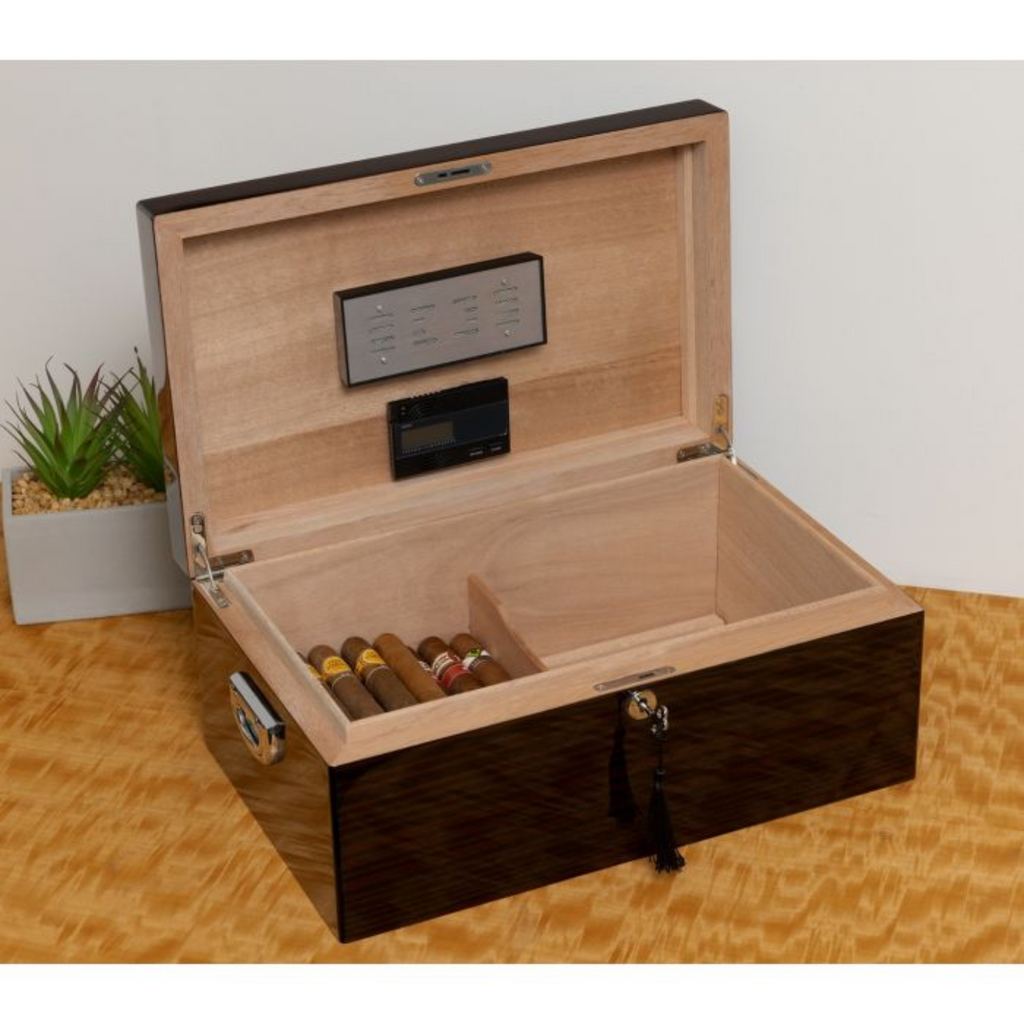 Panama Walnut High Lacquered 200 Cigar Humidor with Spanish Cedar Lining - The Well Appointed House