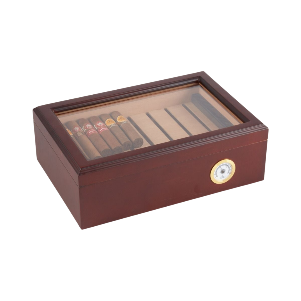 Havana Walnut 75 Cigar Humidor with Glass Viewing Top - The Well Appointed House