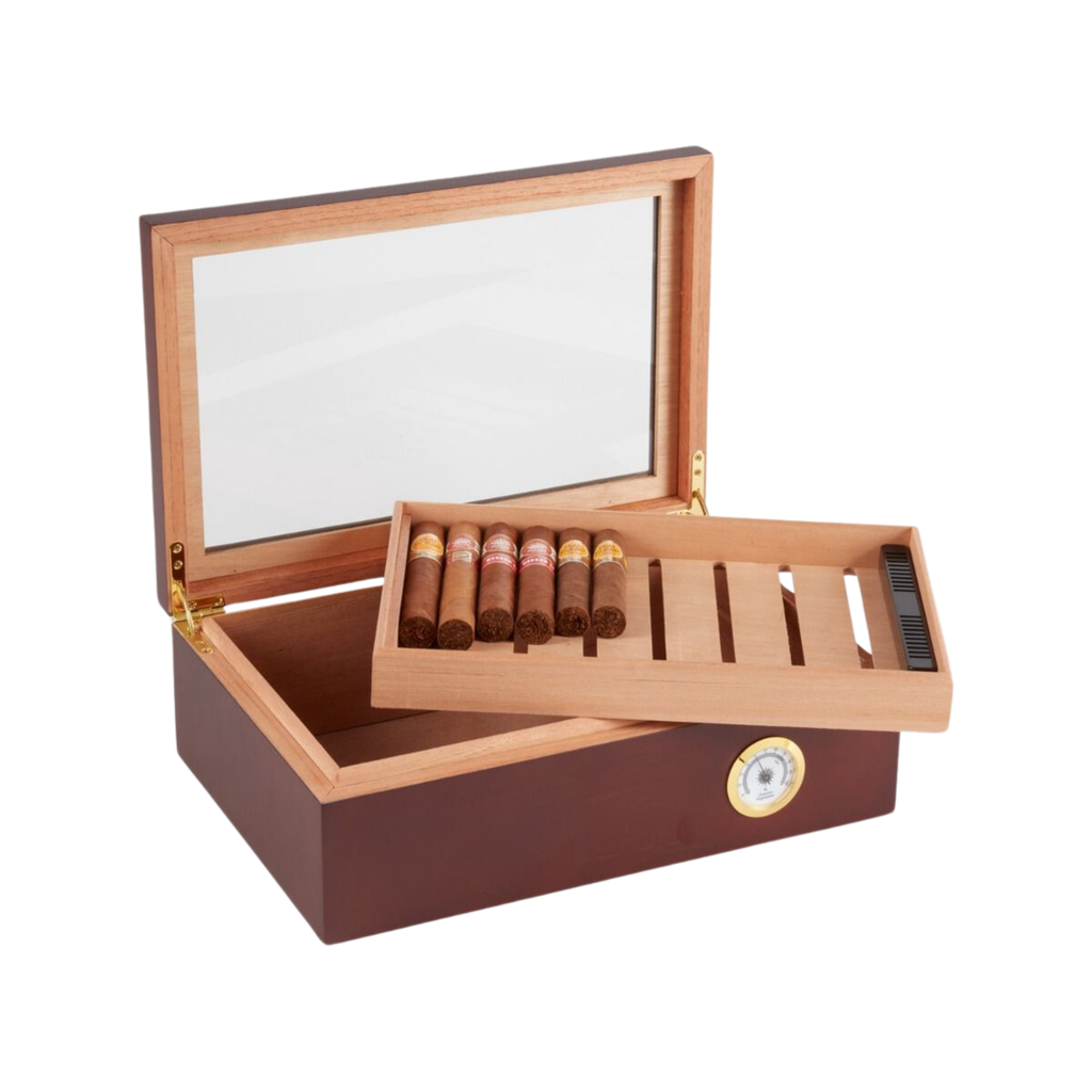 Havana Walnut 75 Cigar Humidor with Glass Viewing Top - The Well Appointed House