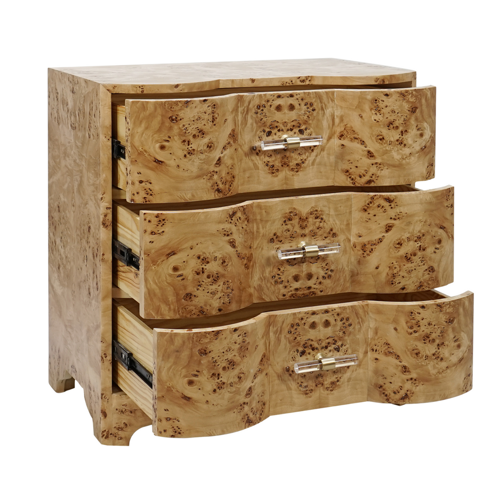 Calvin Three Drawer Matte Burl Finish Nightstand - The Well Appointed House