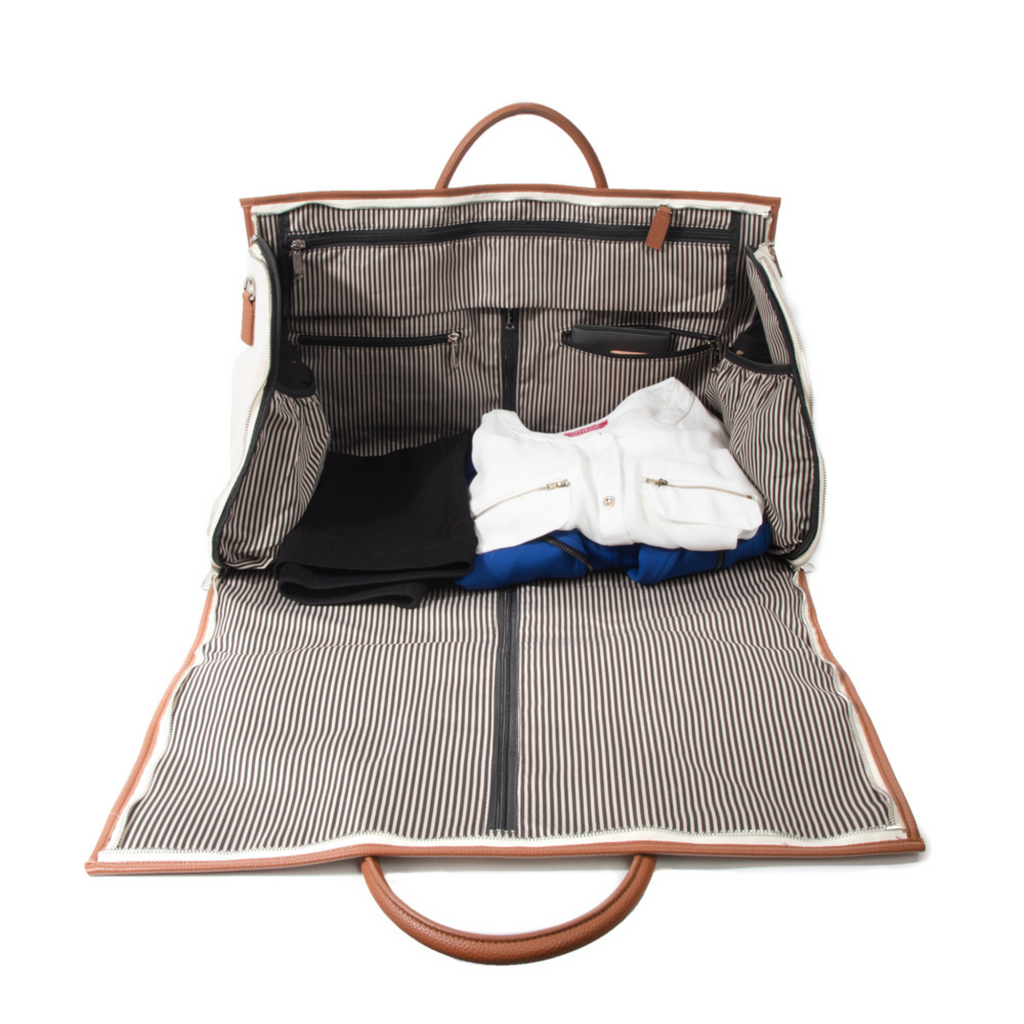 Capri 2-N-1 Garment Bag in Brown & White - The Well Appointed House