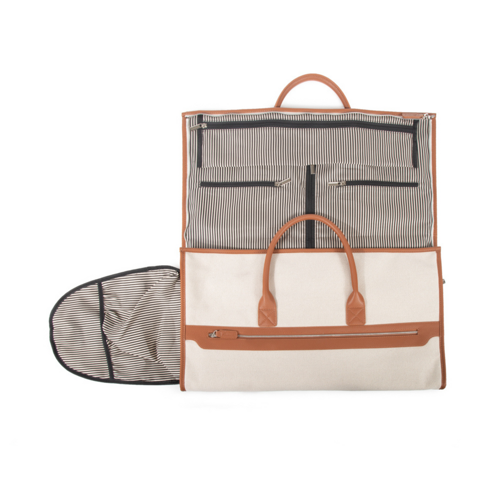 Capri 2-N-1 Garment Bag in Brown & White - The Well Appointed House