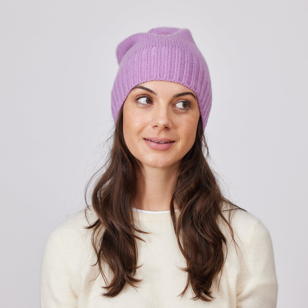 Cashmere Slouchy Cuff Beanie in Lilac - The Well Appointed House