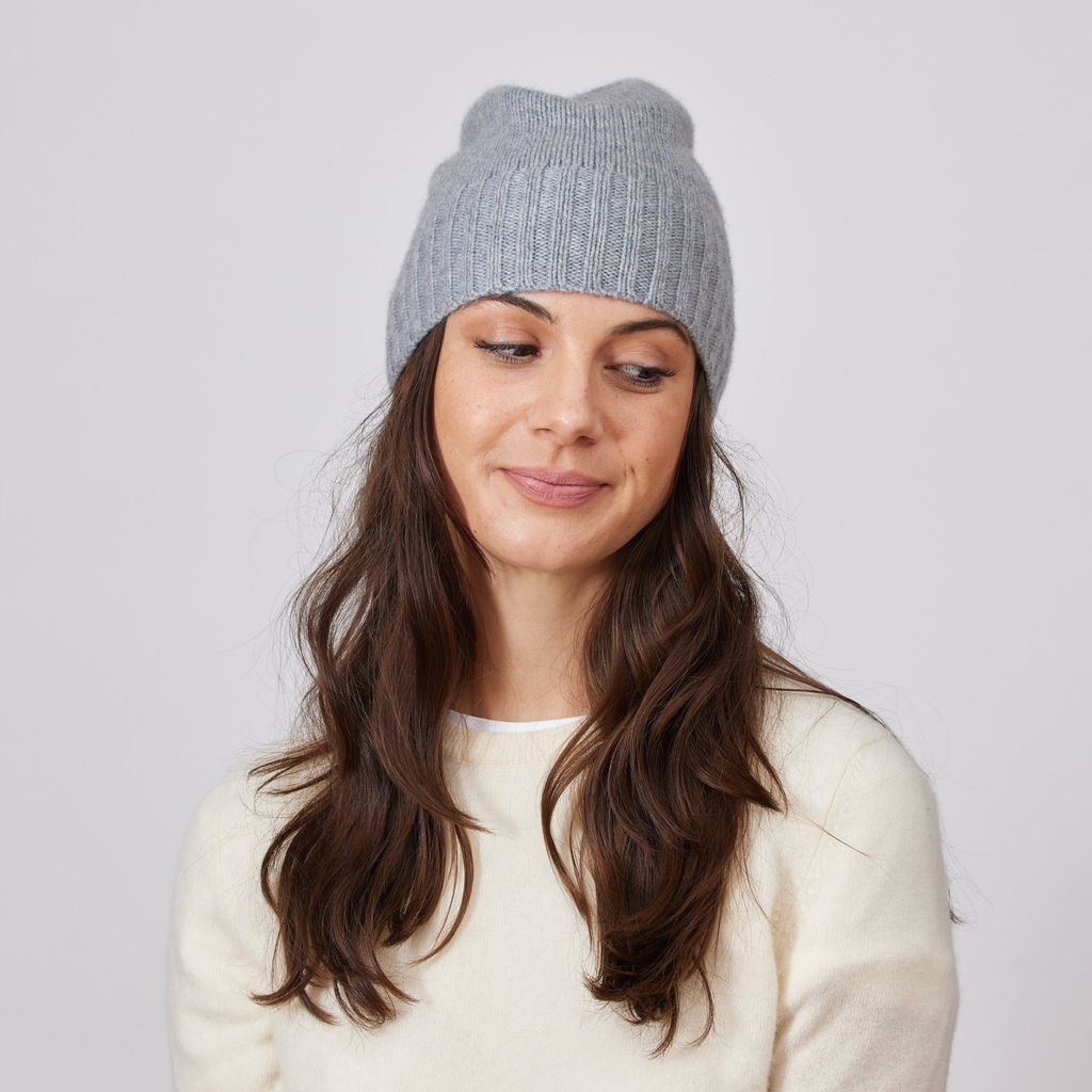 Cashmere Slouchy Cuff Beanie in Steel Grey - The Well Appointed House