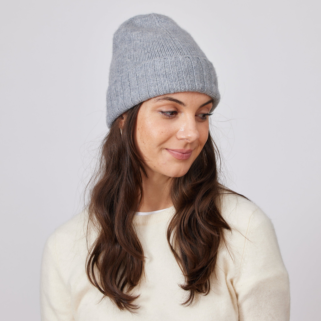 Cashmere Slouchy Cuff Beanie in Steel Grey - The Well Appointed House