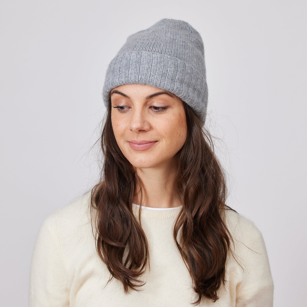 Cashmere Slouchy Cuff Beanie in Steel Grey - The Well Appointed House