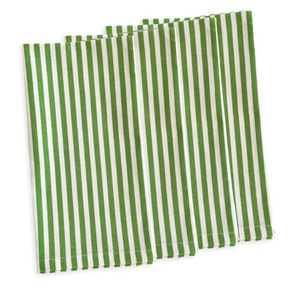 Set of Four Pinstripe Dinner Napkins in Green - The Well Appointed House